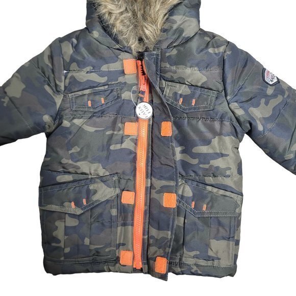 Rothschild Baby Boys Size 12M Green Camo Jacket w/ Faux Fur Hood - Picture 3 of 7